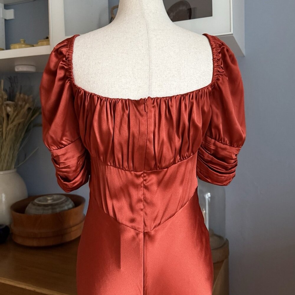 Alexis Noerene Ruched Stretch-Silk Maxi Dress Auburn Size M - Picture 8 of 12